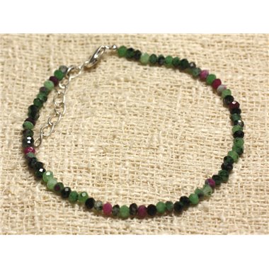 Bracelet Argent 925 et Perles de Rubis Zoïsite Facettées 3x2mm