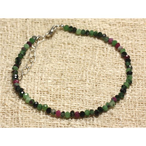 Bracelet Argent 925 et Perles de Rubis Zoïsite Facettées 3x2mm 