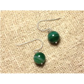 925 Silver and Stone Earrings - Green Agate 10mm 