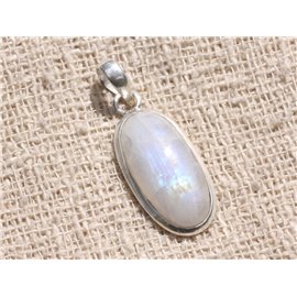 N19 - 925 Silver Pendant and Stone - Oval Moonstone 24x12mm 