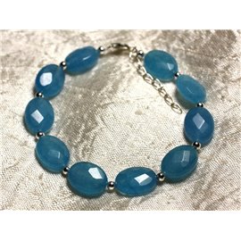 Bracelet 925 Silver and Stone - Blue Jade Faceted Oval 14x10mm