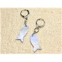 Boucles d'Oreilles Nacre Poissons 23mm Bleu Pastel 