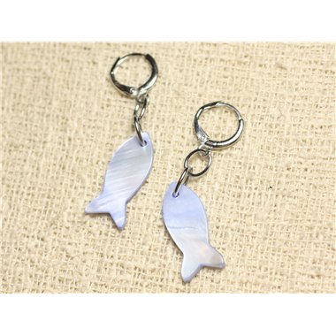 Boucles d'Oreilles Nacre Poissons 23mm Bleu Pastel 