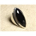 N348 - Bague Argent 925 Onyx Noir facetté Marquise 34x14mm 