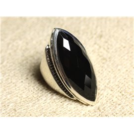 N348 - 925 Silver Ring Black Onyx faceted Marquise 34x14mm 