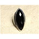 N348 - Bague Argent 925 Onyx Noir facetté Marquise 34x14mm 