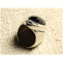 N348 - Bague Argent 925 Onyx Noir facetté Marquise 34x14mm 