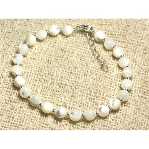 Bracelet Argent 925 et Perles de Nacre Blanche irisée 6mm