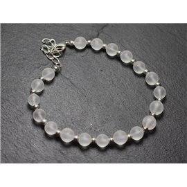 Bracelet 925 Silver and Stone - Matte Quartz Crystal 6mm 