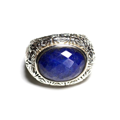 n114 - Bague Argent 925 et Pierre - Lapis Lazuli Ovale facetté 16x12mm 