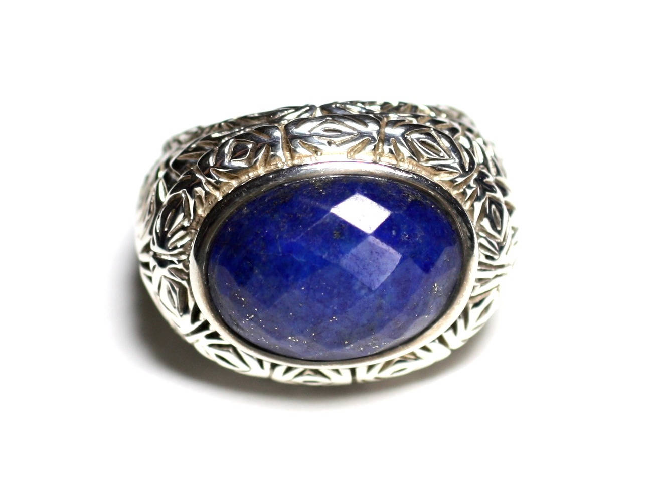 n114 - Bague Argent 925 et Pierre - Lapis Lazuli Ovale facetté 16x12mm 