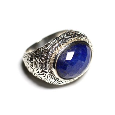 n114 - Bague Argent 925 et Pierre - Lapis Lazuli Ovale facetté 16x12mm 