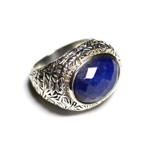 n114 - Bague Argent 925 et Pierre - Lapis Lazuli Ovale facetté 16x12mm