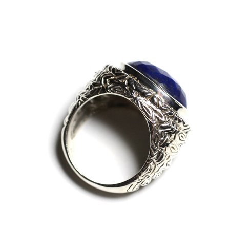 n114 - Bague Argent 925 et Pierre - Lapis Lazuli Ovale facetté 16x12mm 