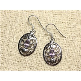 BO219 - 925 Silver and Stone Earrings - Oval Arabesques 22mm Amethyst 