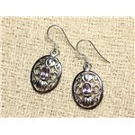 BO219 - Boucles d'Oreilles Argent 925 et Pierre - Ovale Arabesques 22mm Améthyste 