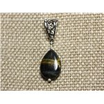 Collier Pendentif Pierre - Oeil de Tigre et Faucon Goutte 18mm 