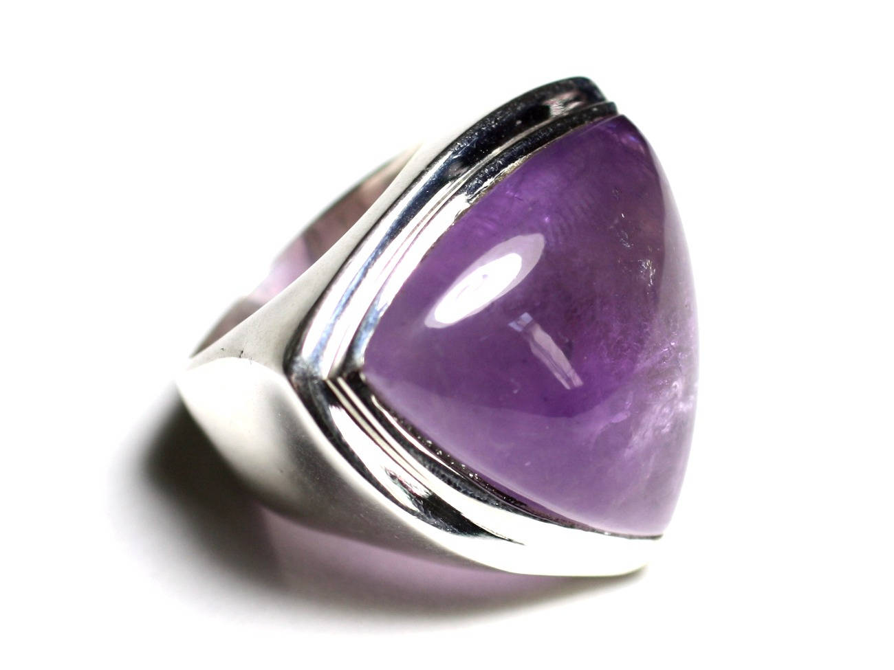 N347 - Bague Argent 925 et Pierre - Améthyste Triangle 25mm 