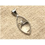 N9 - Pendentif Argent 925 et Pierre - Quartz Tourmaline Marquise 39x18mm 