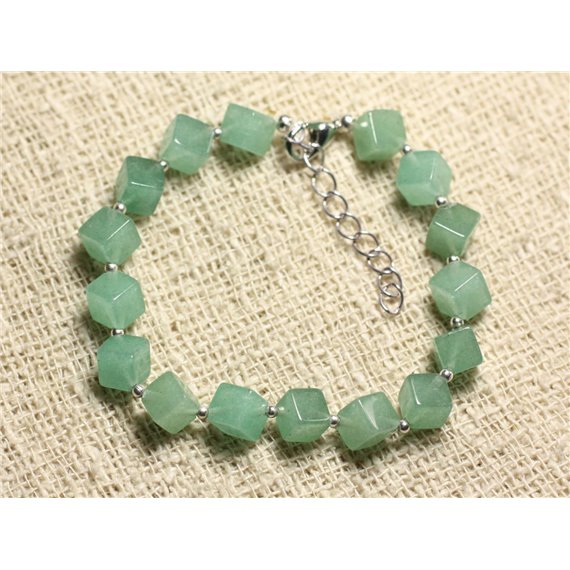 Bracelet Argent 925 et Pierre - Aventurine verte Cubes 8x6mm 