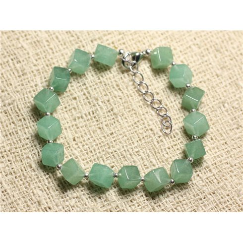 Bracelet Argent 925 et Pierre - Aventurine verte Cubes 8x6mm 