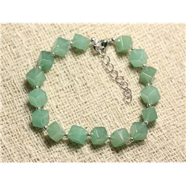 Bracelet 925 Silver and Stone - Green Aventurine Cubes 8x6mm 