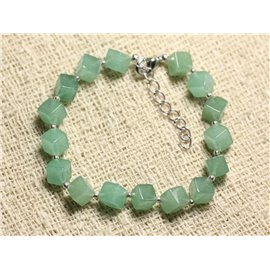 Bracelet Argent 925 et Pierre - Aventurine verte Cubes 8x6mm 