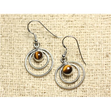 BO202 - Boucles d'Oreilles Argent 925 Cercles 19mm Oeil de Tigre 