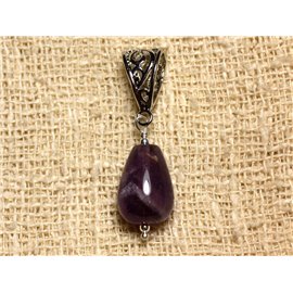 Semi precious stone pendant - Amethyst Round drop 14x10mm 