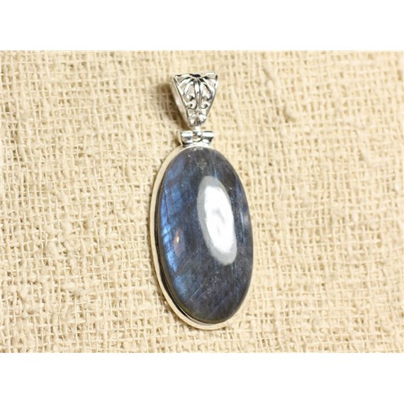 n2-6 - Pendentif Argent 925 et Pierre - Labradorite Ovale 34x18mm 