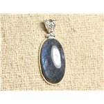n2-6 - Pendentif Argent 925 et Pierre - Labradorite Ovale 34x18mm 