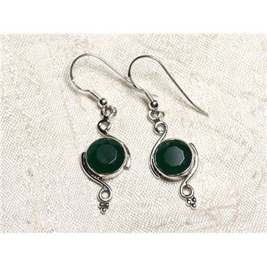 BO213 - Boucles d'Oreilles Argent 925 et Pierre Émeraude Ronds Spirales 30mm 