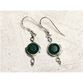 BO213 - 925 Silver and Emerald Stone Round Spiral 30mm Earrings 