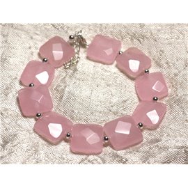 925 Silver and Stone Bracelet - Pink Jade Faceted Squares 14mm