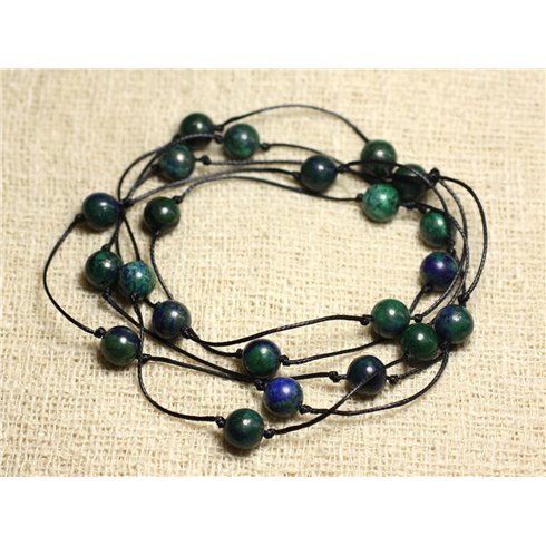 Collier Sautoir Coton et Pierre semi précieuse Chrysocolle