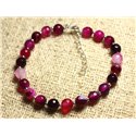 Bracelet Argent 925 et Pierre - Agate Rose Fuchsia Facettée 6mm