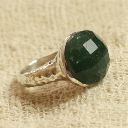 N120 - Bague Argent 925 et Pierre semi précieuse - Aventurine Facettée 15m 