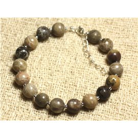 Bracciale Argento 925 e pietra semipreziosa - Corallo Fossile 8mm