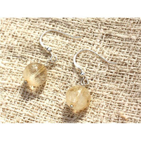 Boucles d'Oreilles Argent 925 - Citrine 10mm 