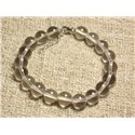 Bracelet Argent 925 et Perles de Pierre Cristal de Roche Quartz 8mm