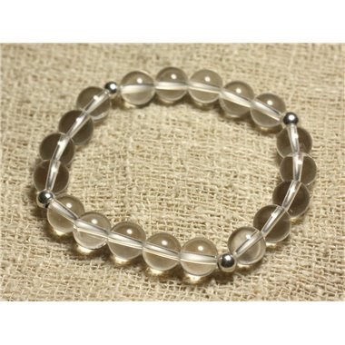 Bracelet Argent 925 et Perles de Pierre Cristal de Roche Quartz 8mm