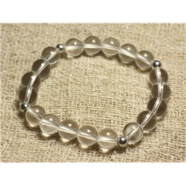 Bracelet Argent 925 et Perles de Pierre Cristal de Roche Quartz 8mm