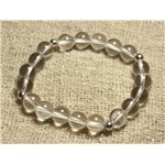 Bracelet Argent 925 et Perles de Pierre Cristal de Roche Quartz 8mm