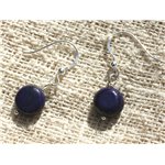 Boucles d'Oreilles Argent 925 et Pierre Lapis Lazuli Palets 10mm 