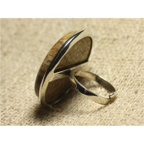 Bague Argent 925 et Pierre Taille Réglable - Corail Fossile Rond 32mm