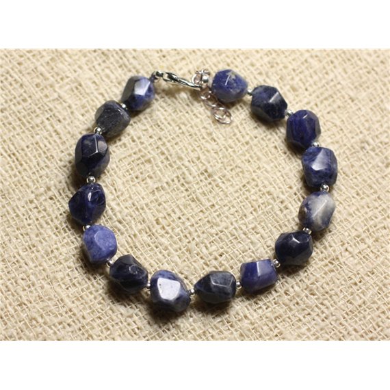 Bracelet Argent 925 et Pierre - Sodalite Nuggets Facettés 8mm 