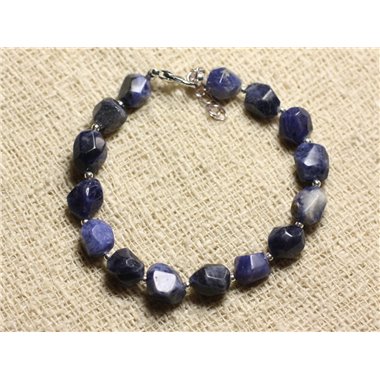 Bracelet Argent 925 et Pierre - Sodalite Nuggets Facettés 8mm 