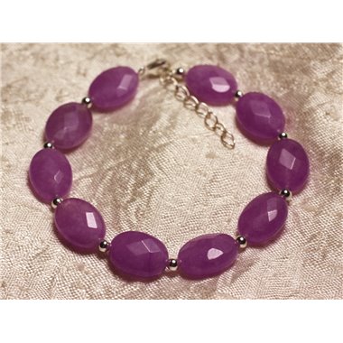 Bracelet Argent 925 et Pierre - Jade Violet Rose Ovales Facettés 14x10mm