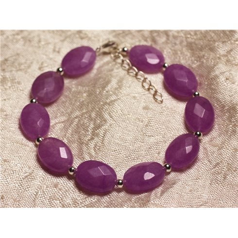 Bracelet Argent 925 et Pierre - Jade Violet Rose Ovales Facettés 14x10mm