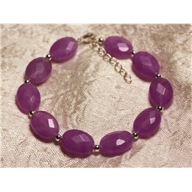 Bracciale in Argento 925 e Pietra - Ovale Sfaccettato Rosa Viola Giada 14x10mm